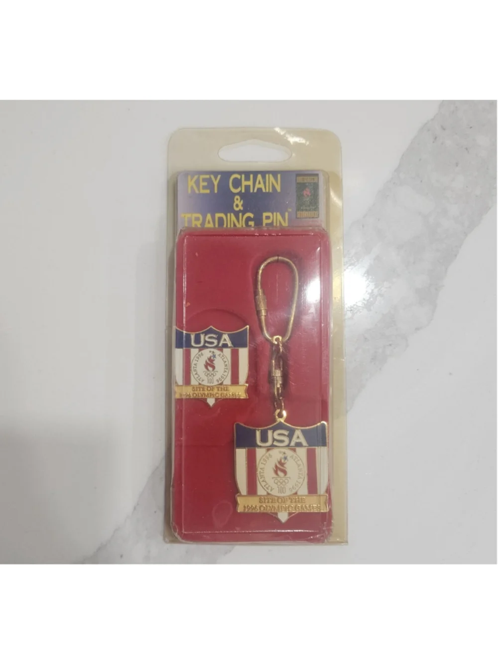 1996 Atlanta Olympic Games USA Key Chain & Trading Pin Set Sealed NOS